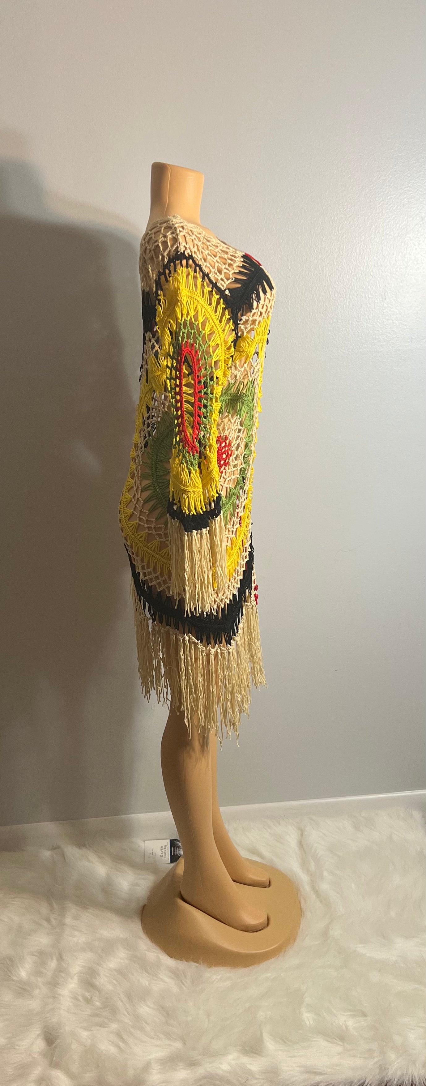Rasta Crochet Beach Cover Up Dress
