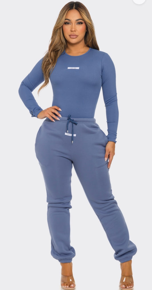 Royal blue bodysuit & sweatpants set