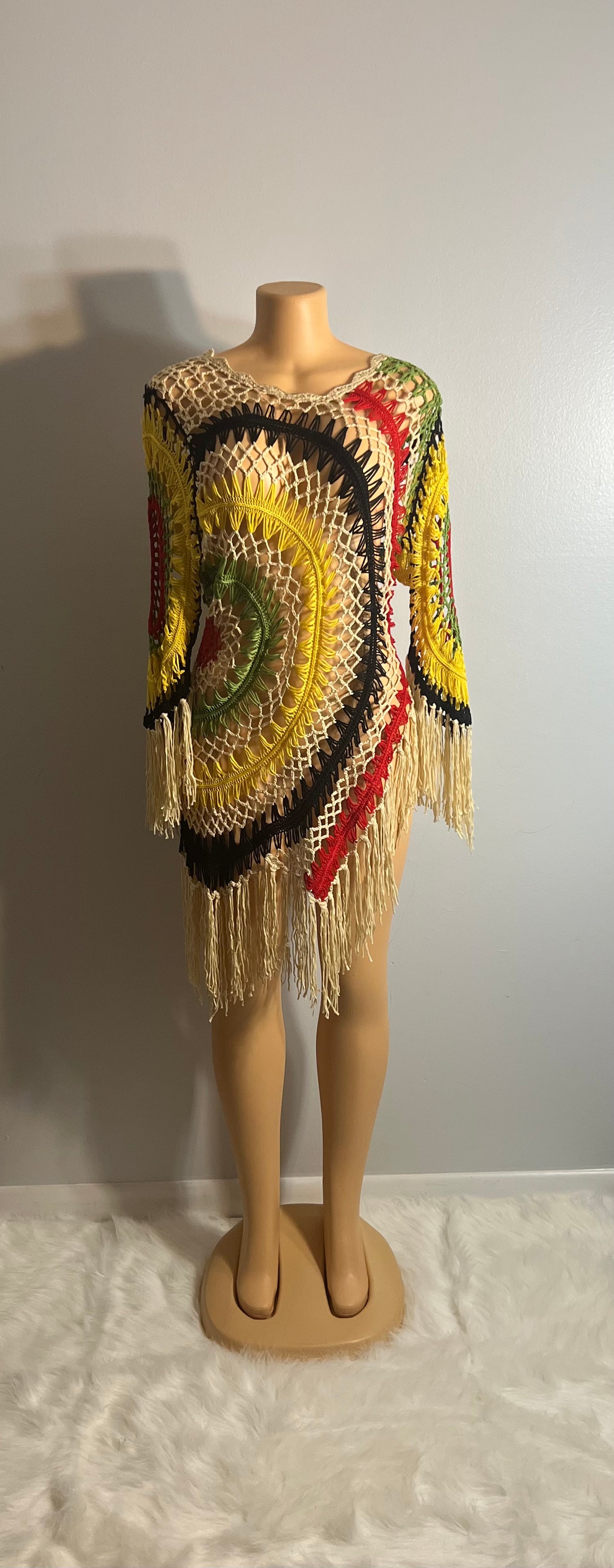 Rasta Crochet Beach Cover Up Dress