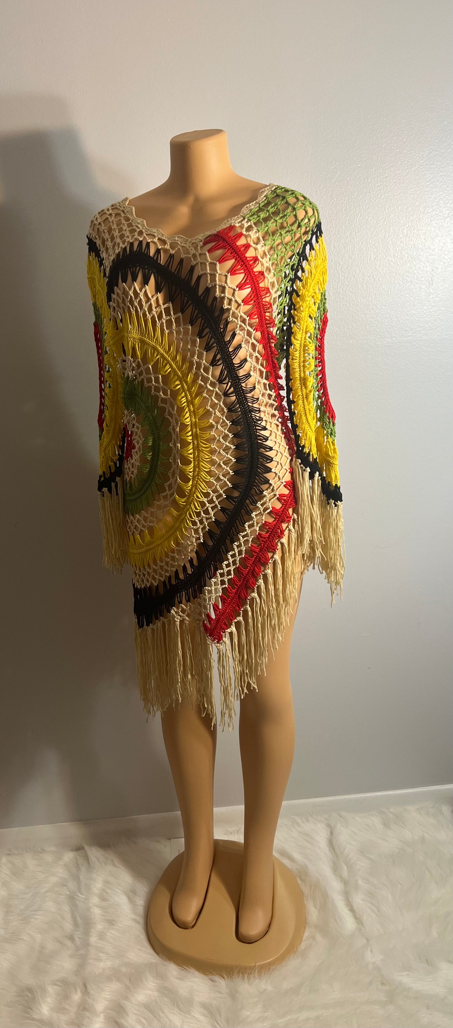 Rasta Crochet Beach Cover Up Dress