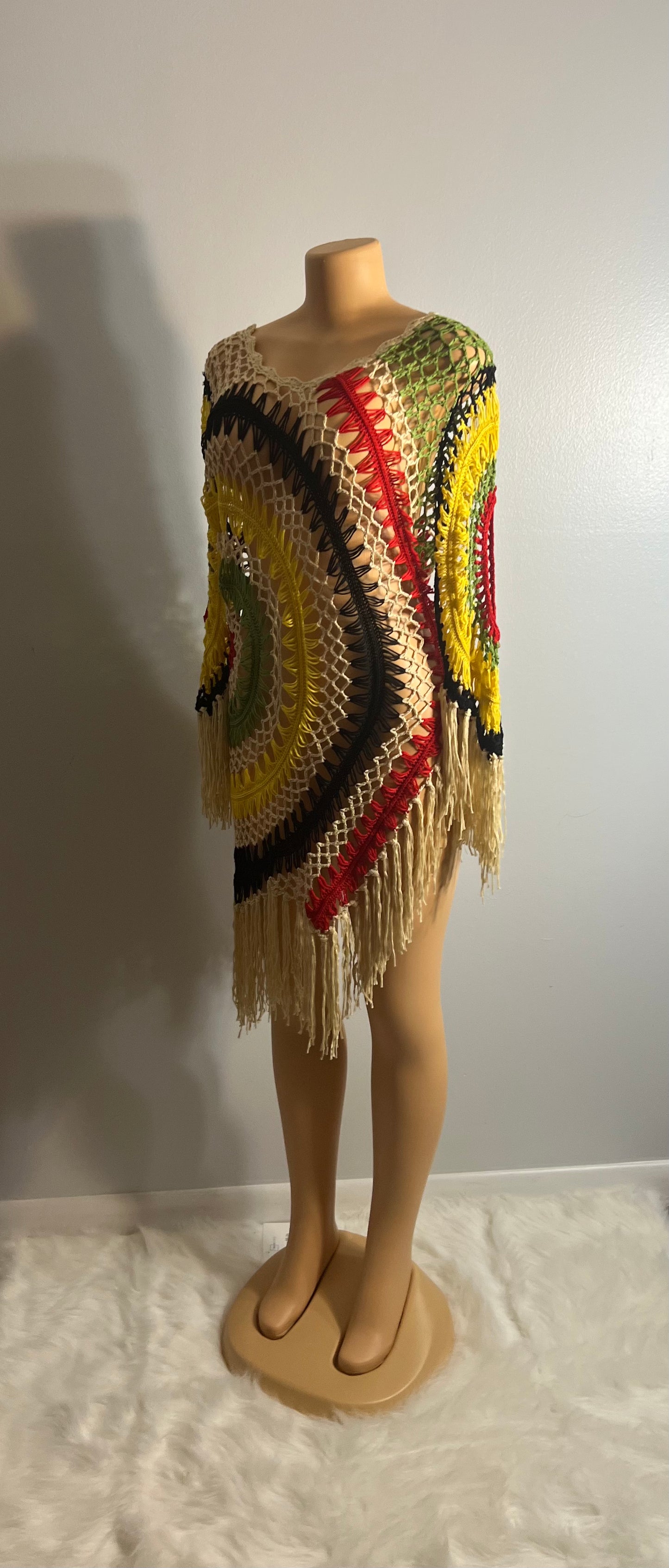 Rasta Crochet Beach Cover Up Dress