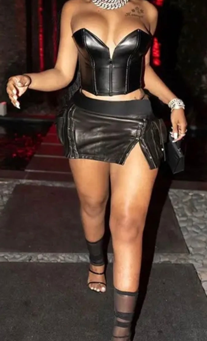 Night Life Leather Skirt Set